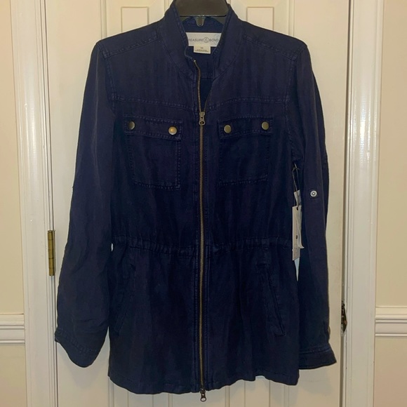 Treasure & Bond Navy Denim Linen Chambray Field Utility Jacket NEW - Picture 2 of 5